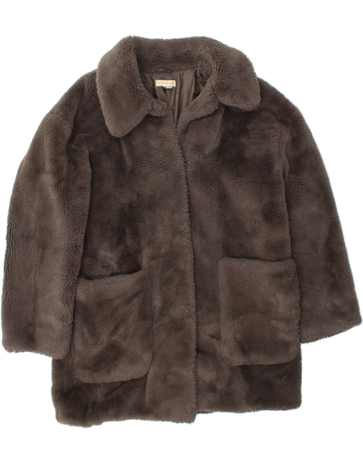 TOPSHOP Womens Oversized Faux Fur Overcoat UK 12 Medium Grey Polyester Vintage Topshop and Second-Hand Topshop from Messina Hembry 
