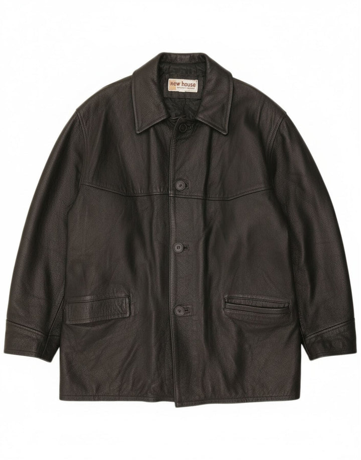 Винтажная мужская кожаная куртка UK 40, большая черная кожаная