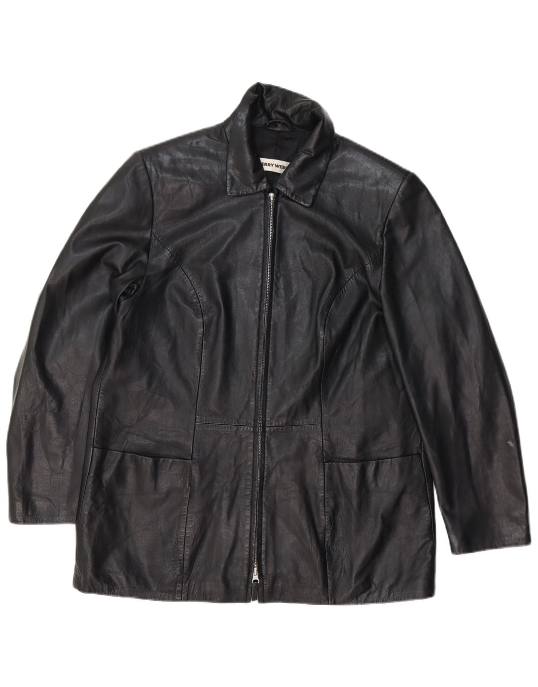 GERRY WEBER Женское кожаное пальто UK 16 большое черное кожаное