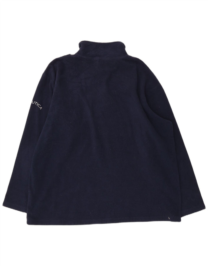 NAUTICA Mens Zip Neck Fleece Jumper XL Navy Blue Polyester