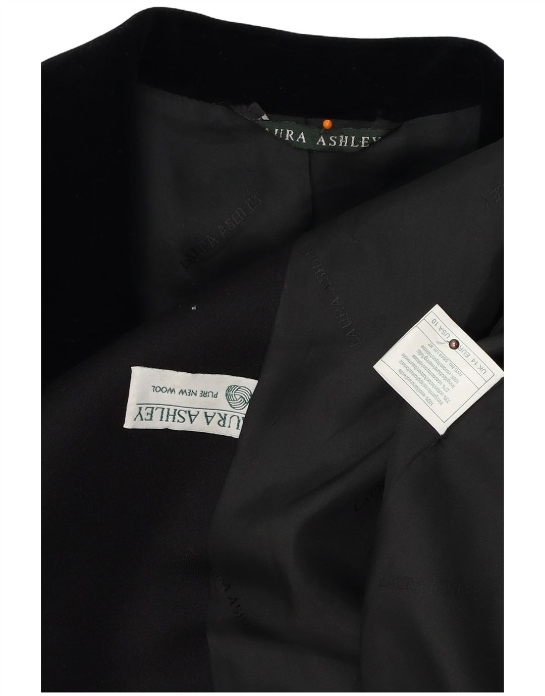 LAURA ASHLEY Женский удлиненный пиджак на 4 пуговицах, Великобритания 14, большой черный шерстяной пиджак