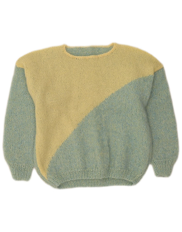 Vintage Womens Boat Neck Jumper Sweater UK 14 Large Green Colourblock