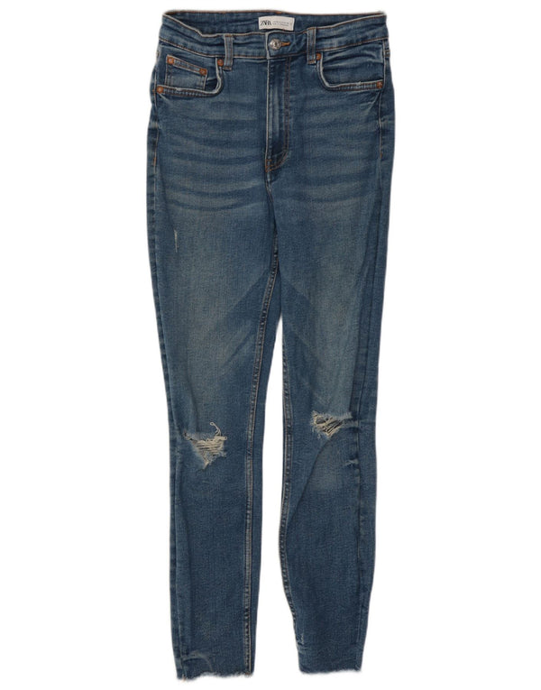 Женские рваные джинсы скинни с высокой талией Zara EU 38, маленькие W28 L27, синие