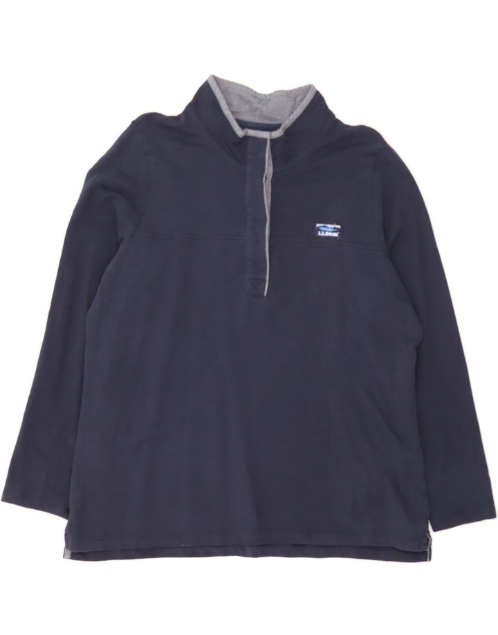 L.L.BEAN Womens Oversized Button Neck Sweatshirt Jumper UK 18 XL Navy Blue Vintage L.L.Bean and Second-Hand L.L.Bean from Messina Hembry 