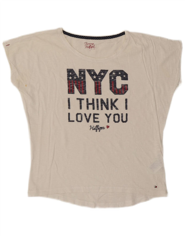 TOMMY HILFIGER Женская футболка оверсайз с рисунком Top UK 10, маленький белый