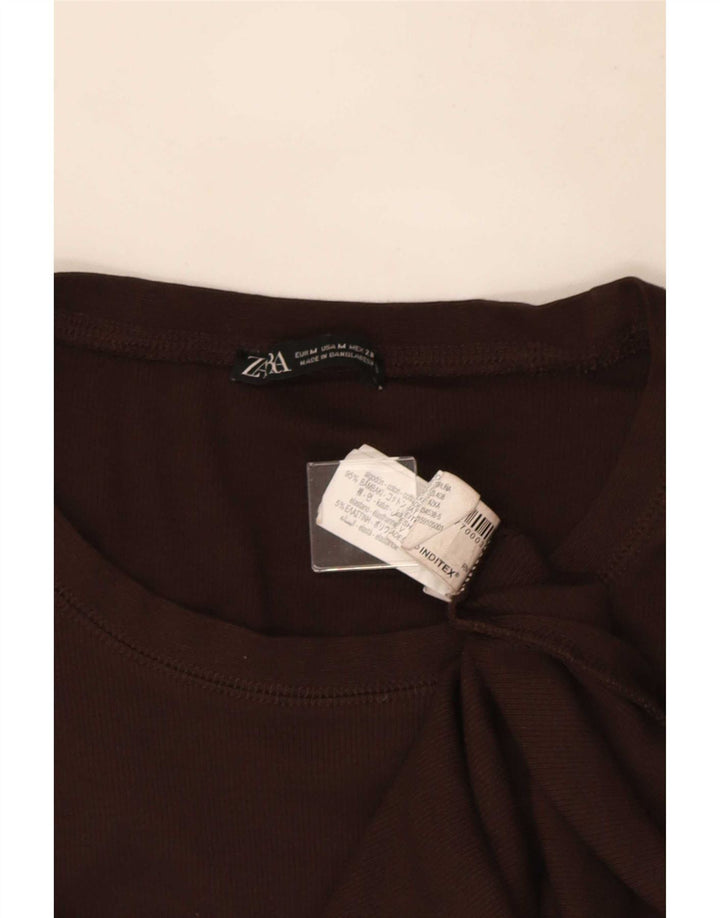 Женский топ Zara с длинным рукавом UK 12, хлопковый средний коричневый цвет