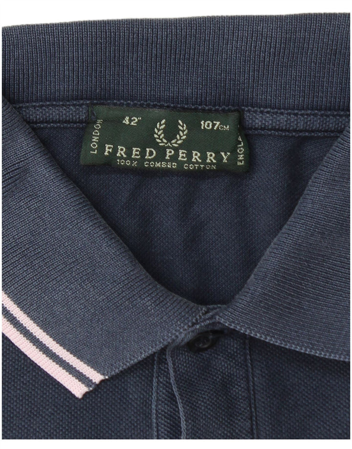 Мужская рубашка поло FRED PERRY среднего размера, темно-синяя, хлопковая