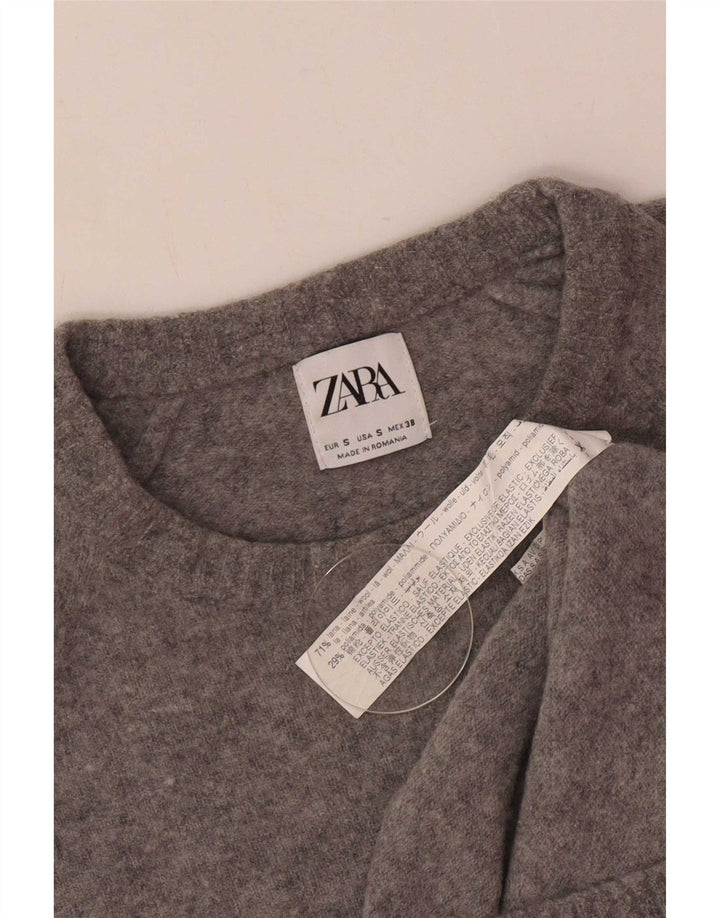 Мужской джемпер с вырезом лодочкой Zara, маленький серый шерстяной свитер
