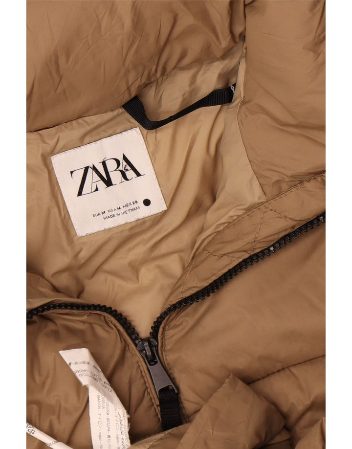 Женская пуховая куртка оверсайз с капюшоном Zara UK 14, средний бежевый нейлон