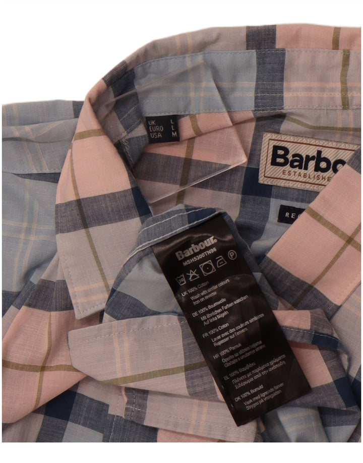 BARBOUR Мужская рубашка обычного кроя с коротким рукавом, хлопковая синяя клетка среднего размера