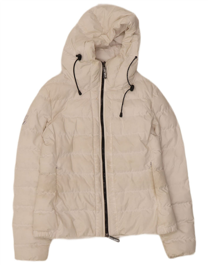 Женская утепленная куртка с капюшоном Superdry UK 12, средний белый полиэстер