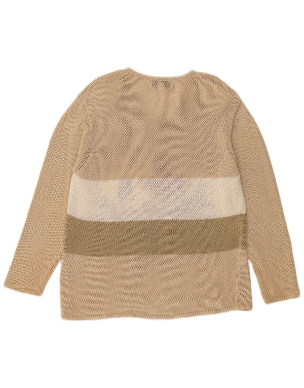 ВИНТАЖНЫЙ женский свободный джемпер с v-образным вырезом, Великобритания, 14, средний, бежевый с цветочным принтом