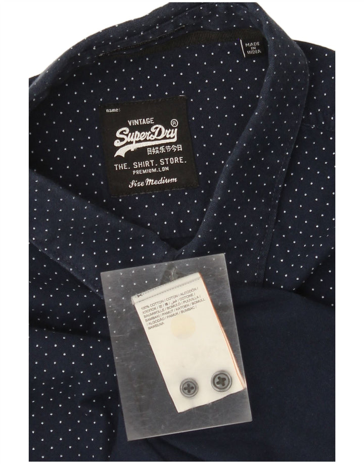 SUPERDRY Мужская рубашка среднего размера, темно-синяя, пятнистая, хлопковая