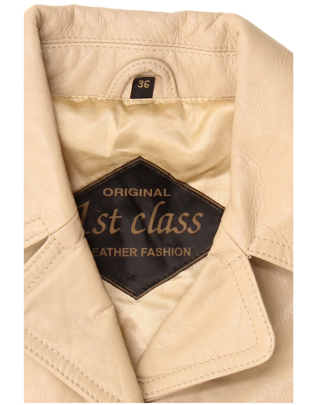 ВИНТАЖНЫЙ женский кожаный пиджак на 4 пуговицах IT 36 XS Бежевый кожаный