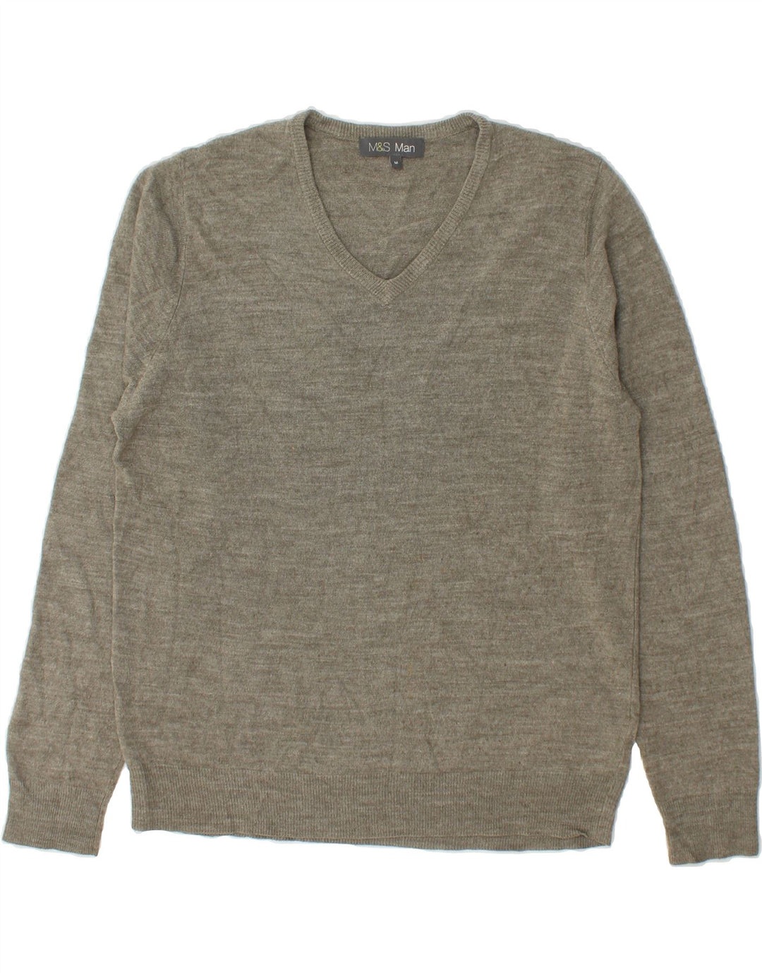 MARKS & SPENCER Mens V-Neck Jumper Sweater Medium Green Acrylic Vintage Marks & Spencer and Second-Hand Marks & Spencer from Messina Hembry 