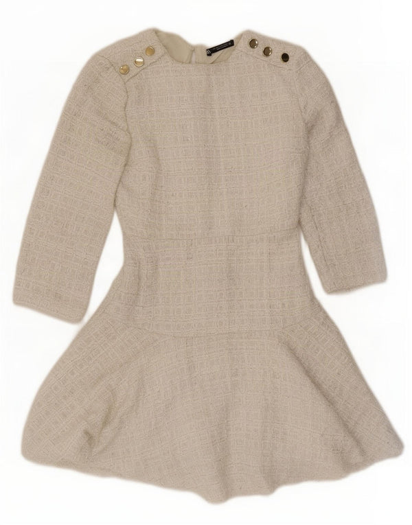 Zara Womens 3/4 Sleeve A-Line Dress UK 6 XS White Polyester