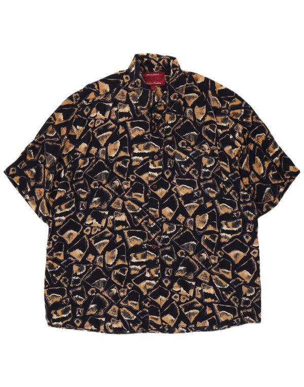 Cotton Club Mens Short Sleeve Shirt Large Black Geometric Viscose
