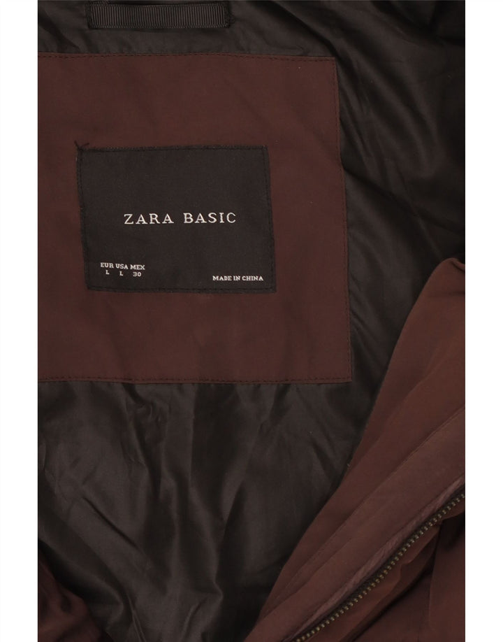 Женское стеганое пальто Zara UK 16, большое коричневое