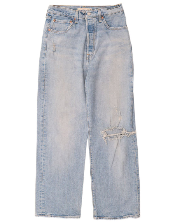 Женские потертые прямые джинсы с завышенной талией Levi's W28 L27 синие