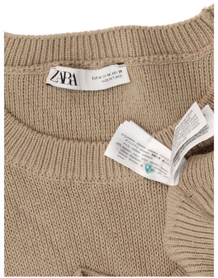 Женский джемпер свободного кроя с круглым вырезом Zara UK 14, средний бежевый полиэстер