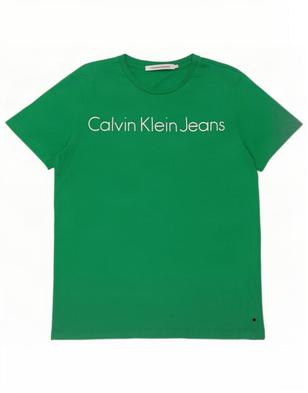 Мужская футболка с рисунком Calvin Klein Jeans, хлопковый топ среднего зеленого цвета