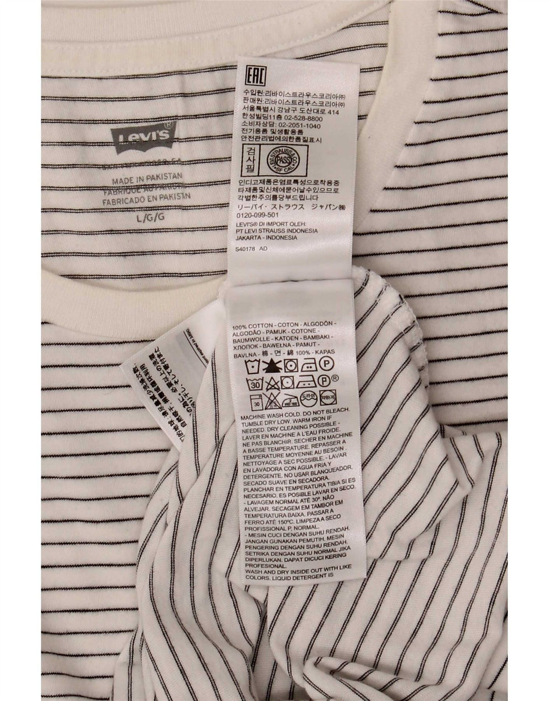 Мужская футболка Levi's, большая белая хлопковая полоска в тонкую полоску
