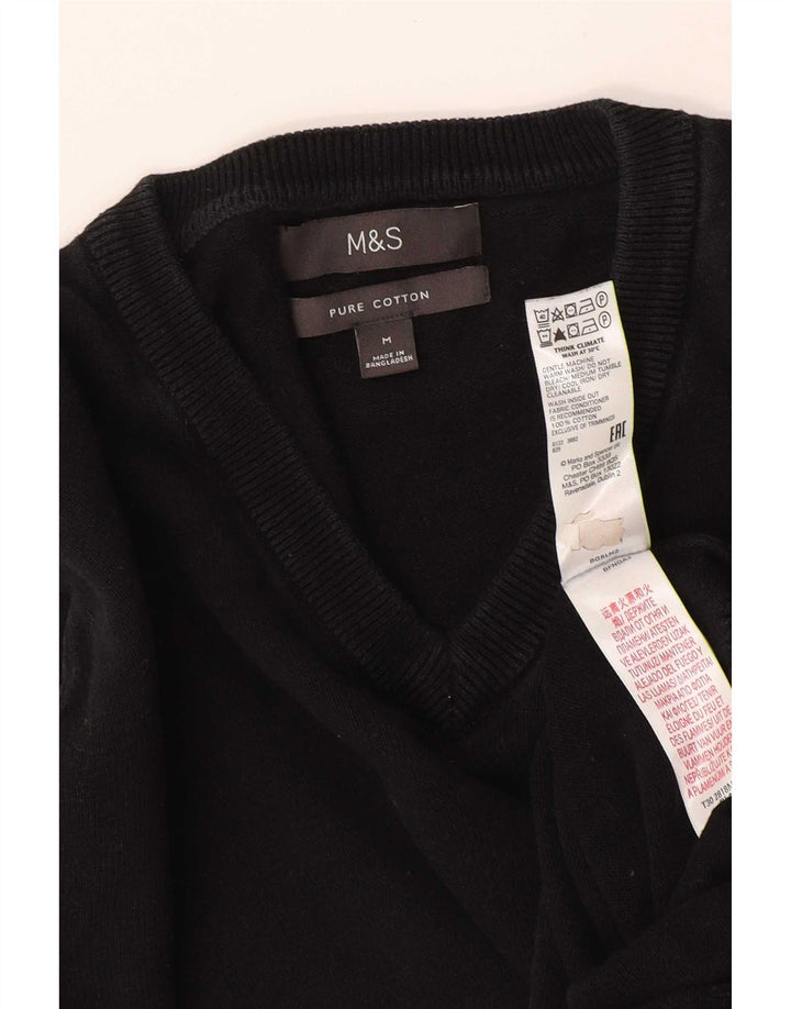 Мужской джемпер с v-образным вырезом Marks & Spencer, средний черный хлопковый свитер