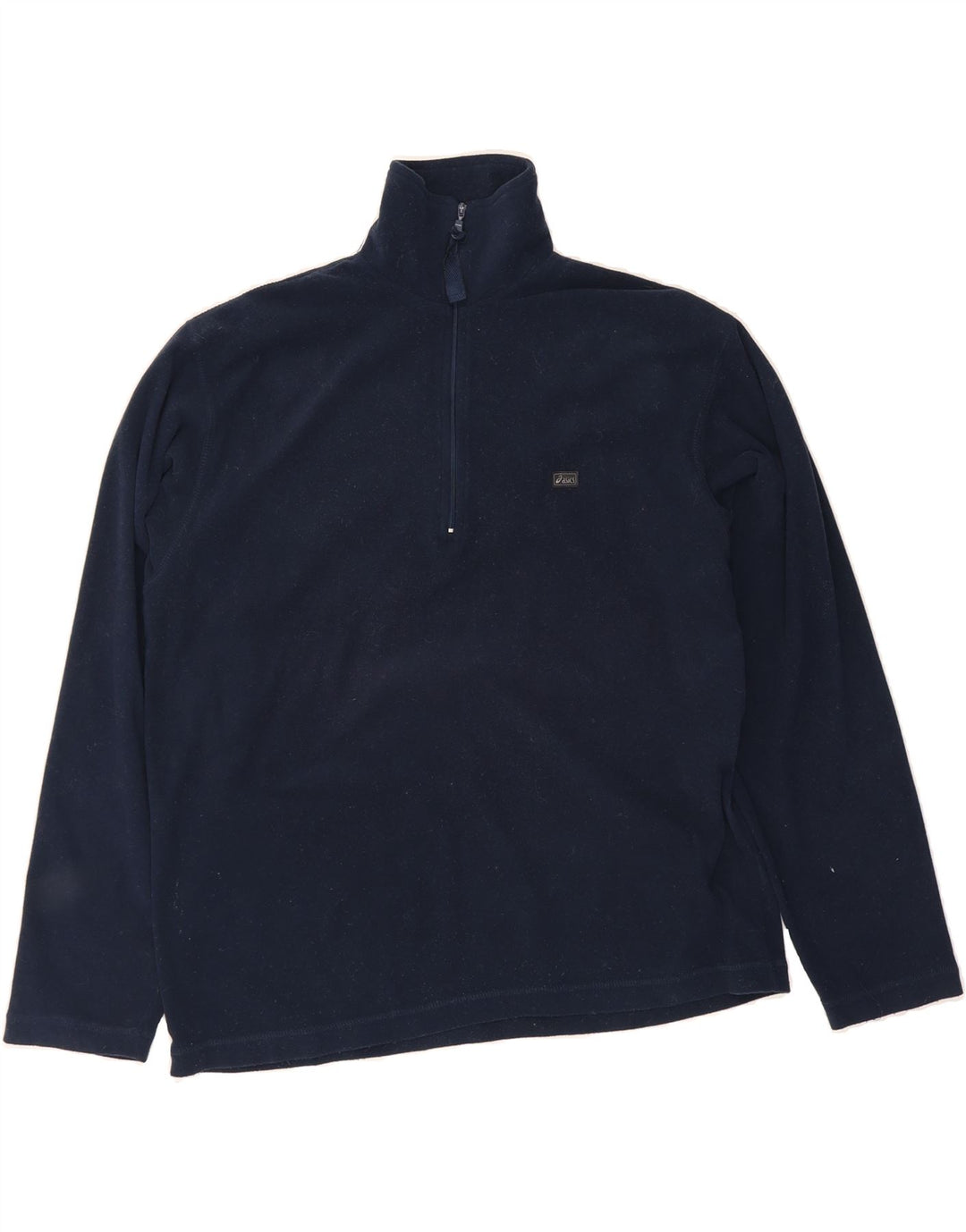 ASICS Mens Zip Neck Pullover Tracksuit Top Small Navy Blue Polyester Vintage Asics and Second-Hand Asics from Messina Hembry 