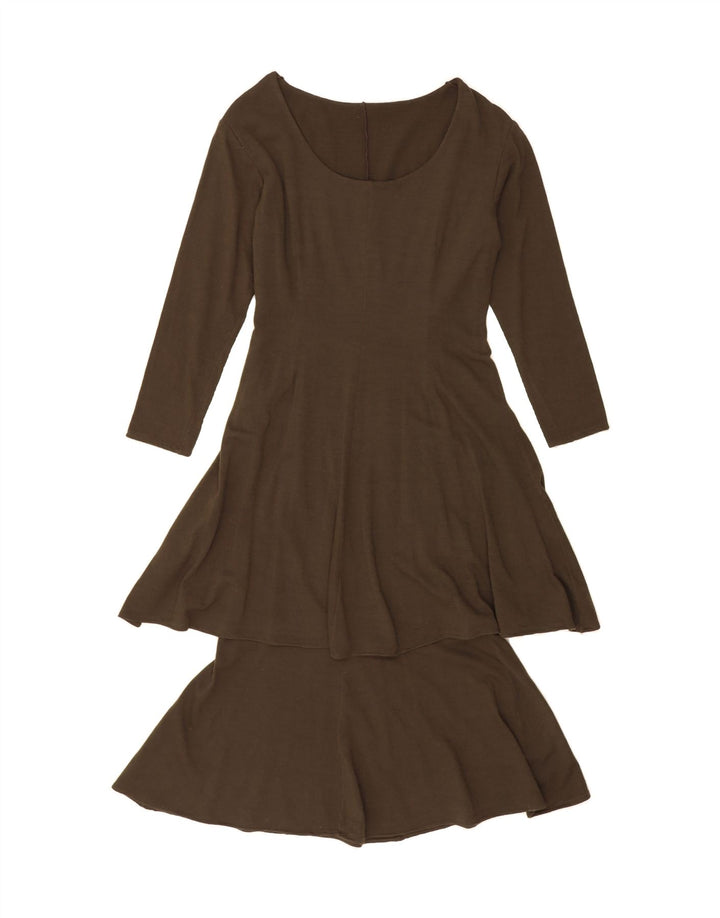 VINTAGE Womens Long Sleeve Tiered Dress UK 14 Medium Brown Vintage Vintage and Second-Hand Vintage from Messina Hembry 