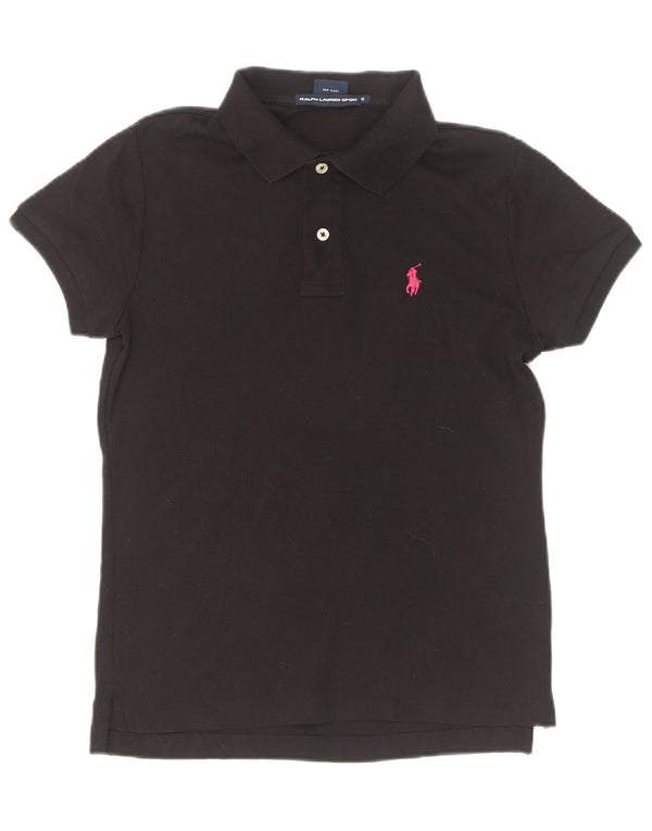 Ralph Lauren Womens Slim Fit Polo Shirt UK 12 Medium Black Cotton