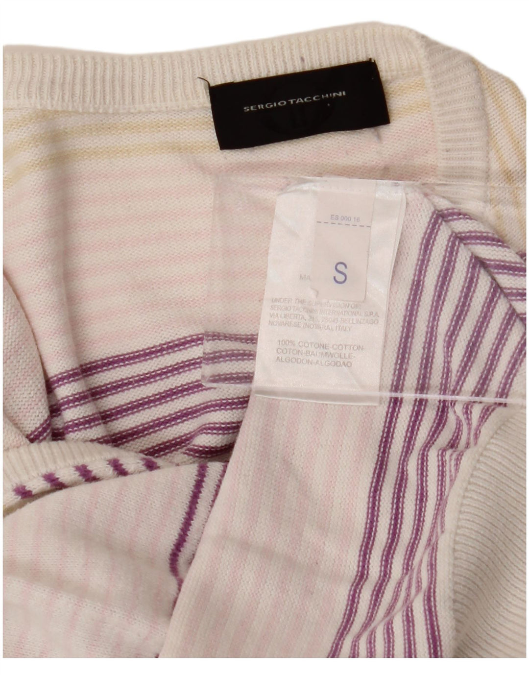 SERGIO TACCHINI Mens V-Neck Jumper Sweater Small Multicoloured Striped