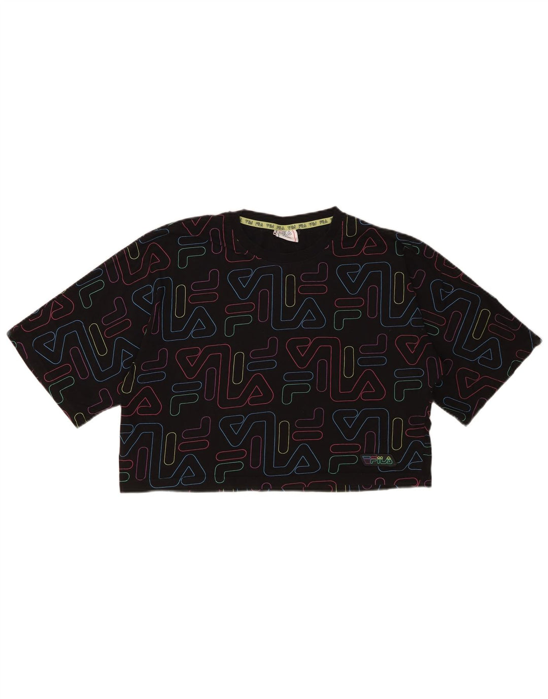 Укороченная футболка с рисунком FILA для девочек, 15–16 лет, черный хлопок