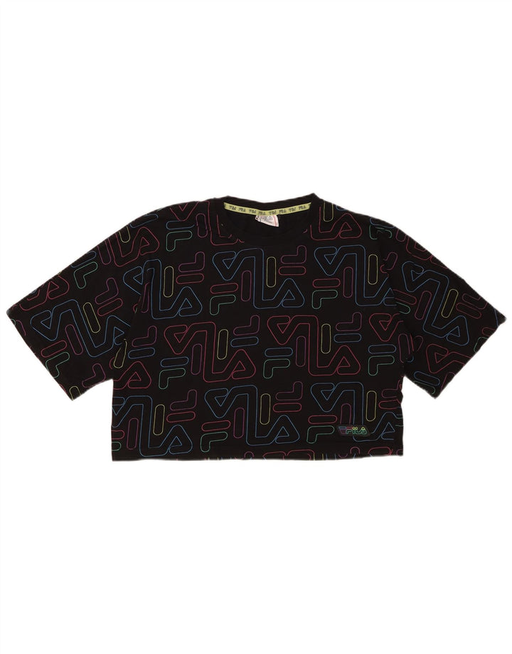 Укороченная футболка с рисунком FILA для девочек, 15–16 лет, черный хлопок