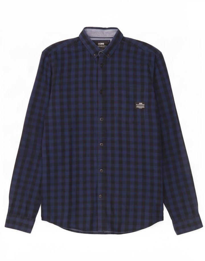 Мужская рабочая рубашка Jack & Jones, маленькая, темно-синяя, в мелкую клетку, хлопок