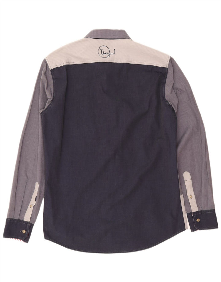 DESIGUAL Мужская рубашка с рисунком, средний темно-синий, хлопок с цветными блоками