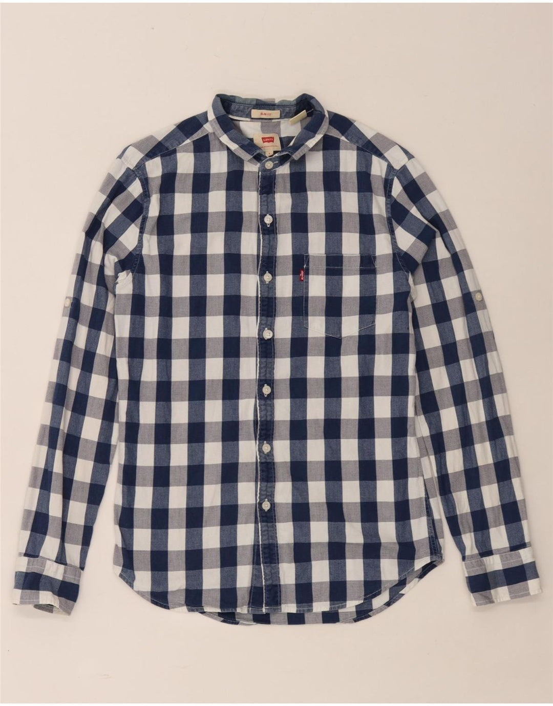 Мужская рубашка приталенного кроя Levi's, маленькая, темно-синяя, в мелкую клетку, хлопок