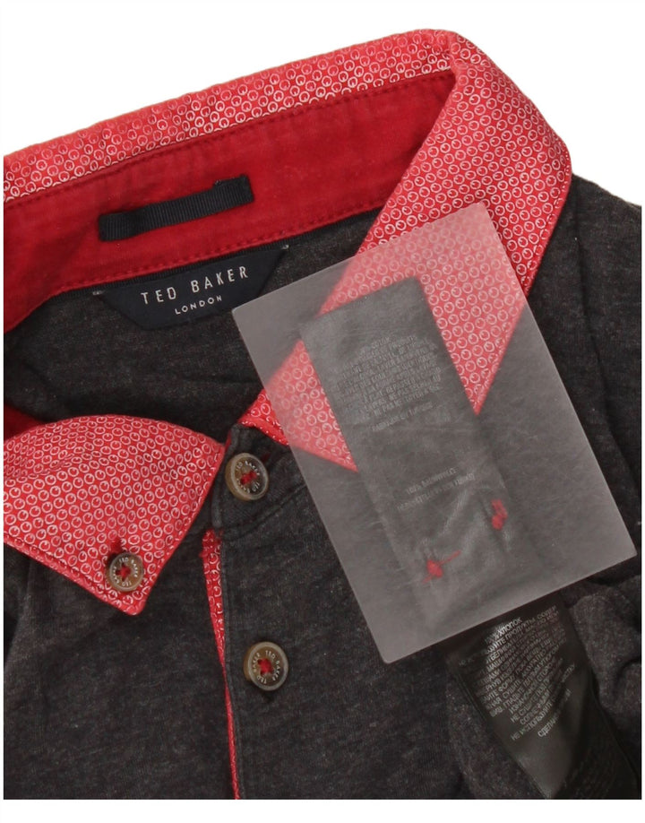 Мужская рубашка-поло Ted Baker XS, серая, хлопковая с цветными блоками