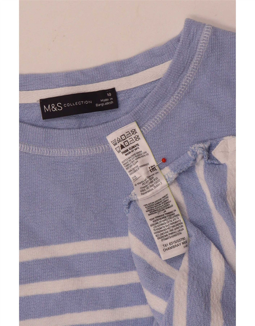 Женский топ с длинными рукавами Marks & Spencer, Великобритания, 10 маленьких размеров, хлопковая синяя полоска