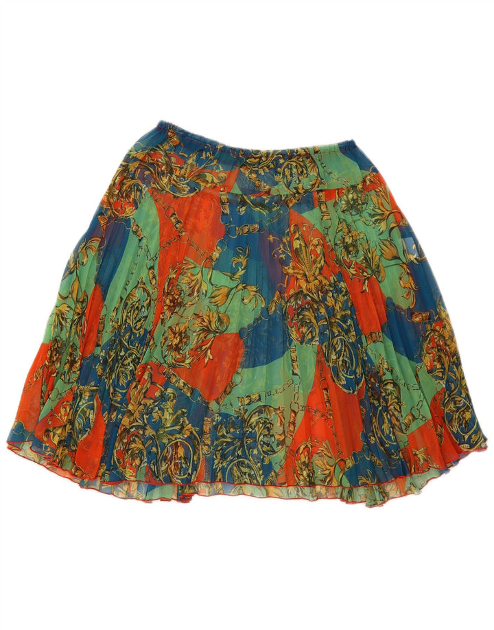 Винтажная женская юбка-трапеция W25 XS, разноцветный полиэстер с цветочным принтом