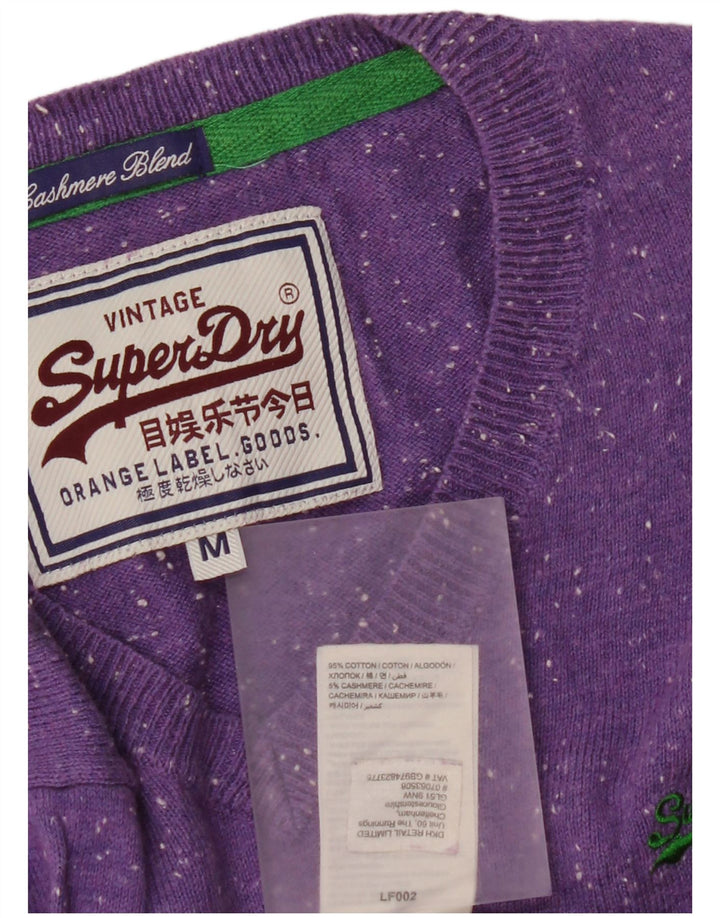Мужской джемпер с v-образным вырезом Superdry, хлопковый свитер среднего фиолетового цвета с крапинками