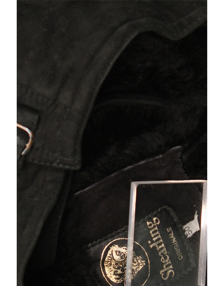 Винтажная мужская короткая дубленка IT 50, большая черная короткая дубленка