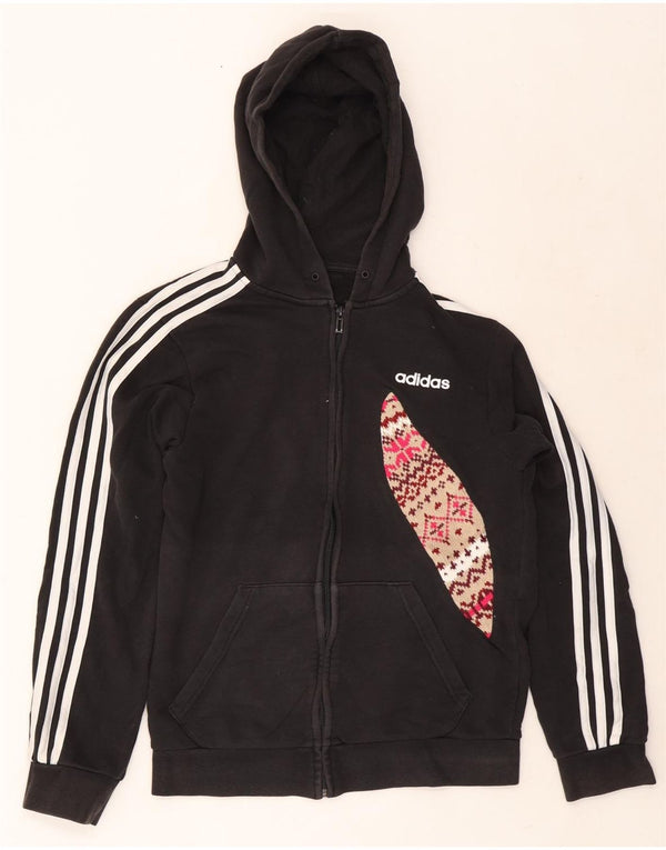 Женский свитер с капюшоном на молнии Adidas UK 10, маленький черный, хлопок с жаккардовым узором