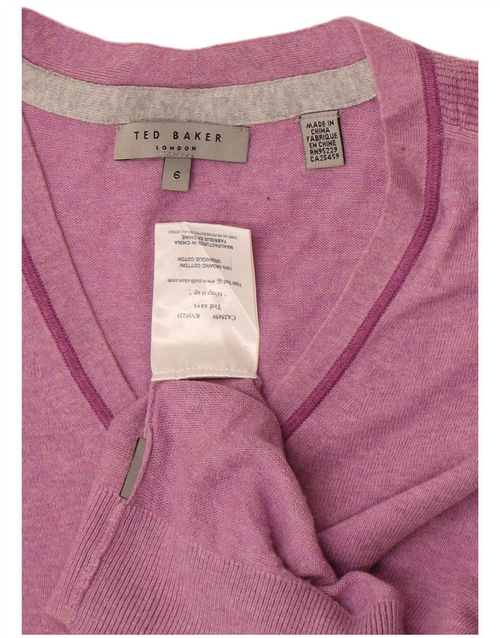 Мужской джемпер с v-образным вырезом Ted Baker, размер 6, 2XL, розовый хлопок