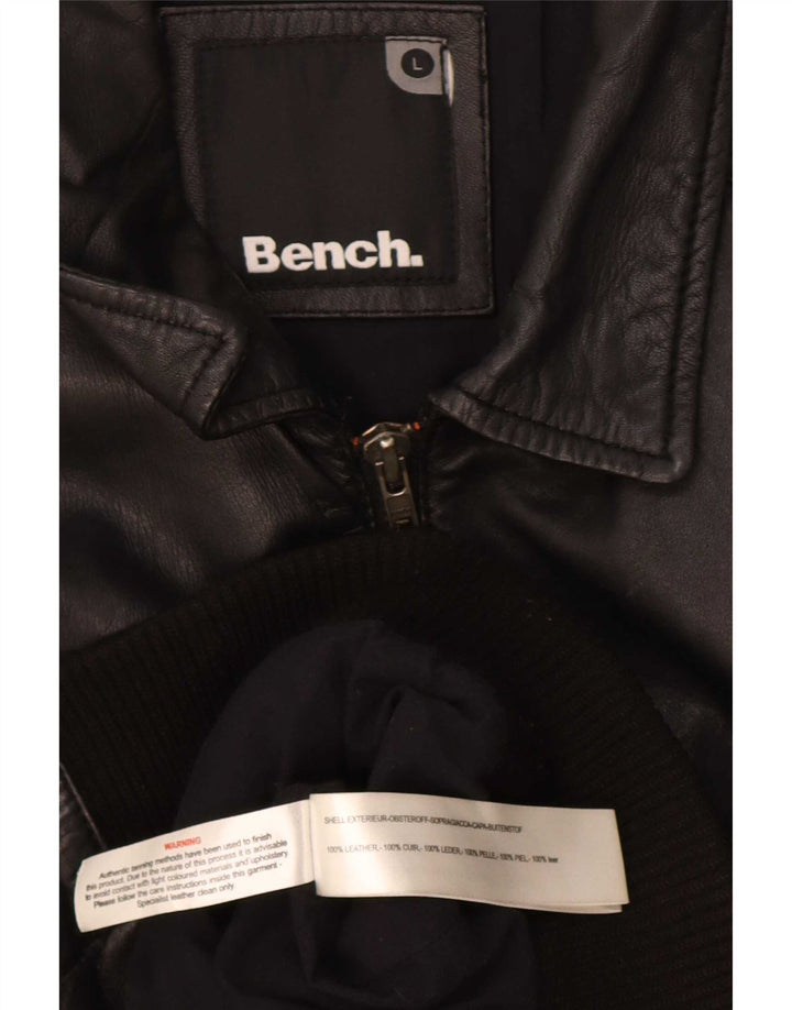 Мужская кожаная куртка-бомбер Bench UK 40, большая черная