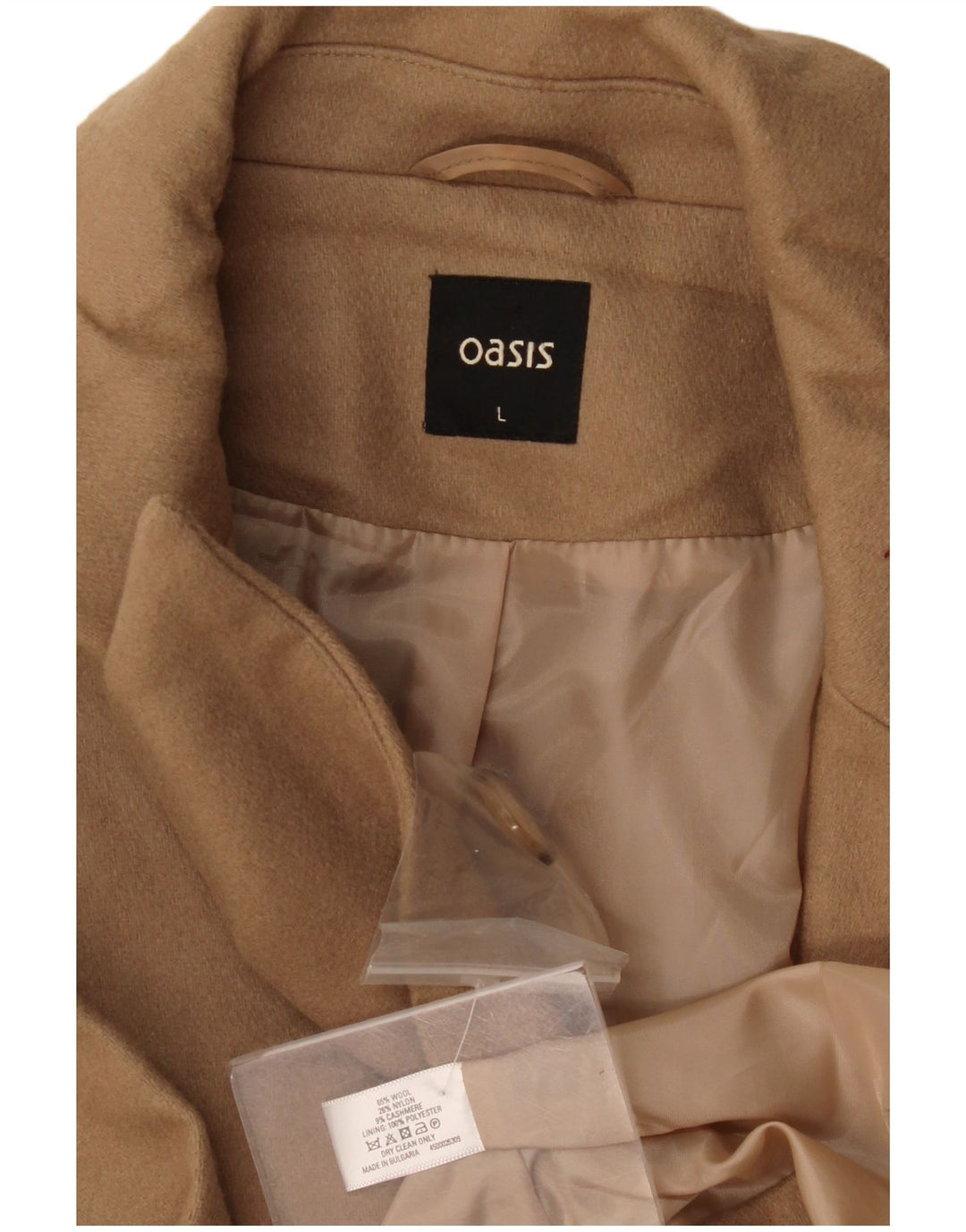 Женское двубортное пальто Oasis UK 16, большое, бежевое, шерстяное