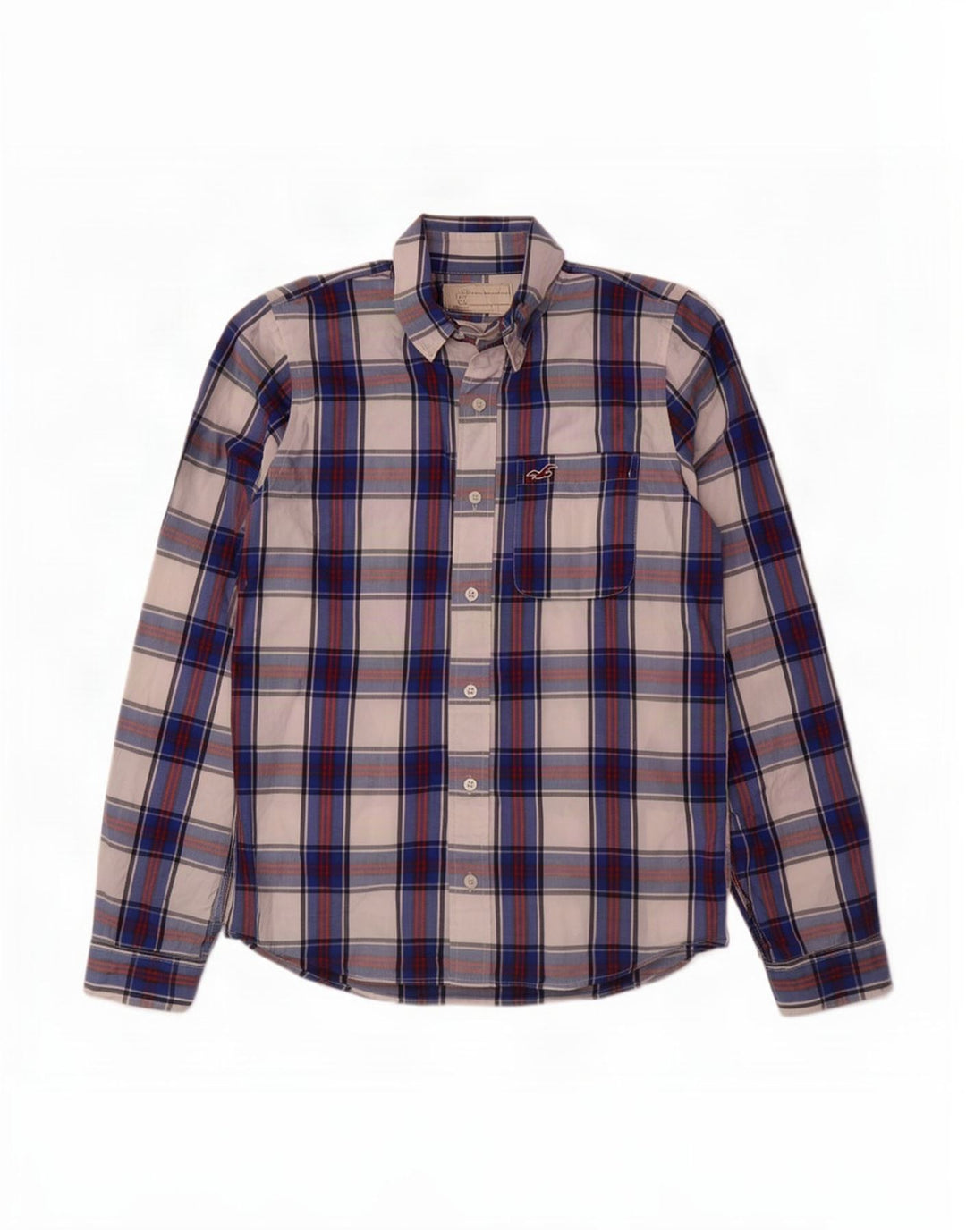 Мужская рубашка Hollister, хлопковая синяя клетка среднего размера