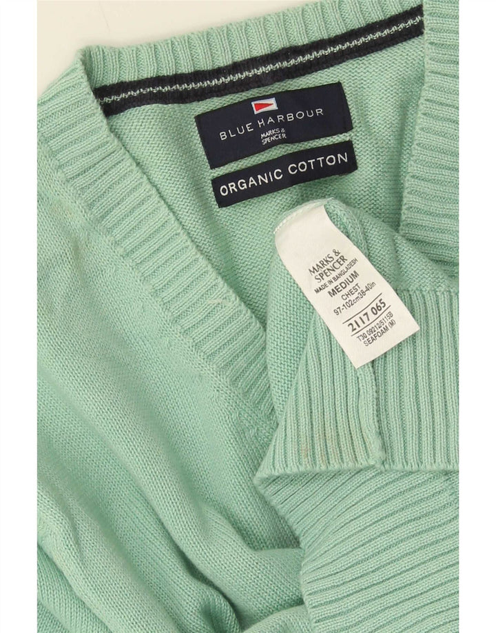 Мужской джемпер с v-образным вырезом Marks & Spencer Blue Harbour, хлопковый средне-зеленый свитер