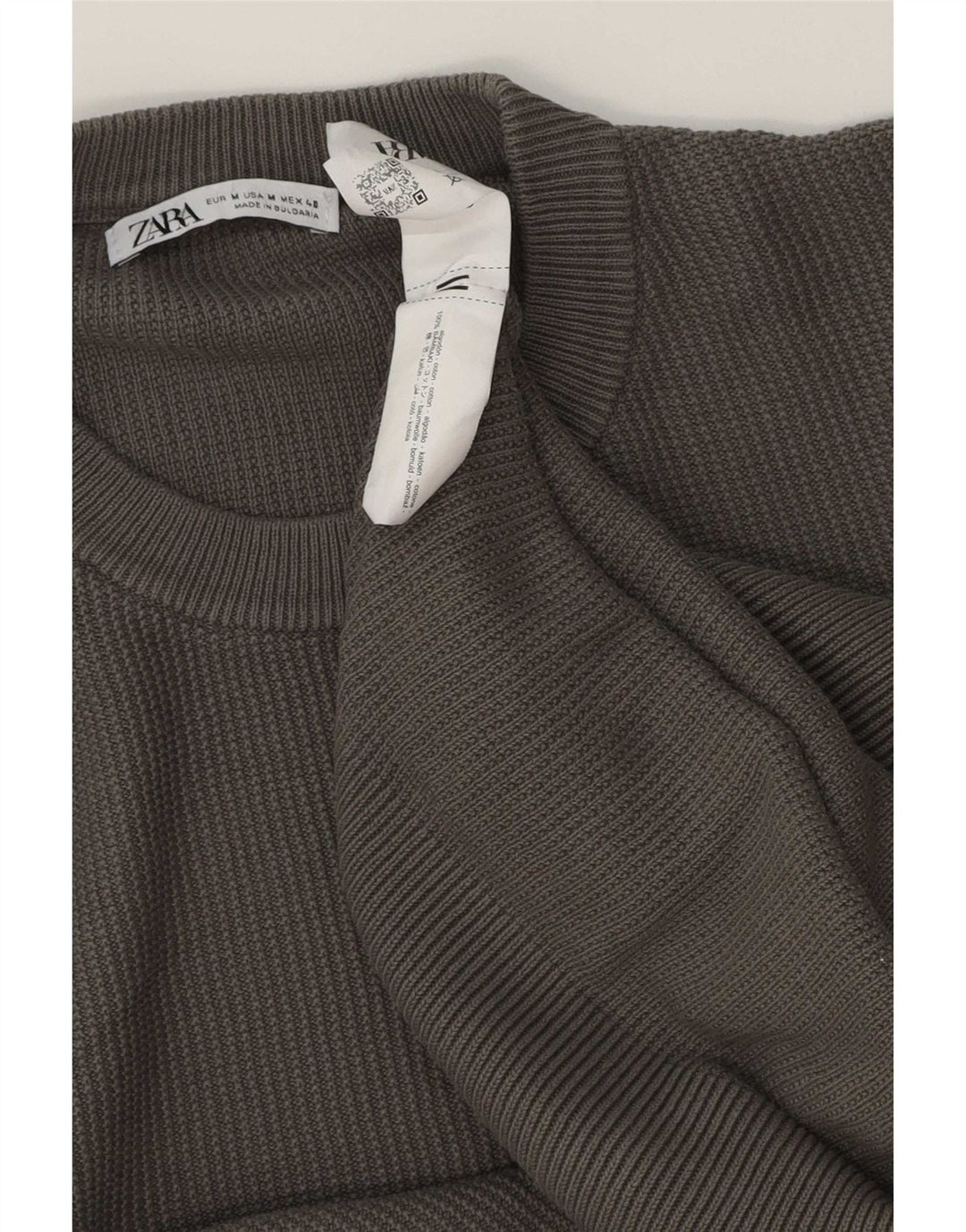Мужской джемпер с круглым вырезом Zara, хлопковый свитер среднего серого цвета