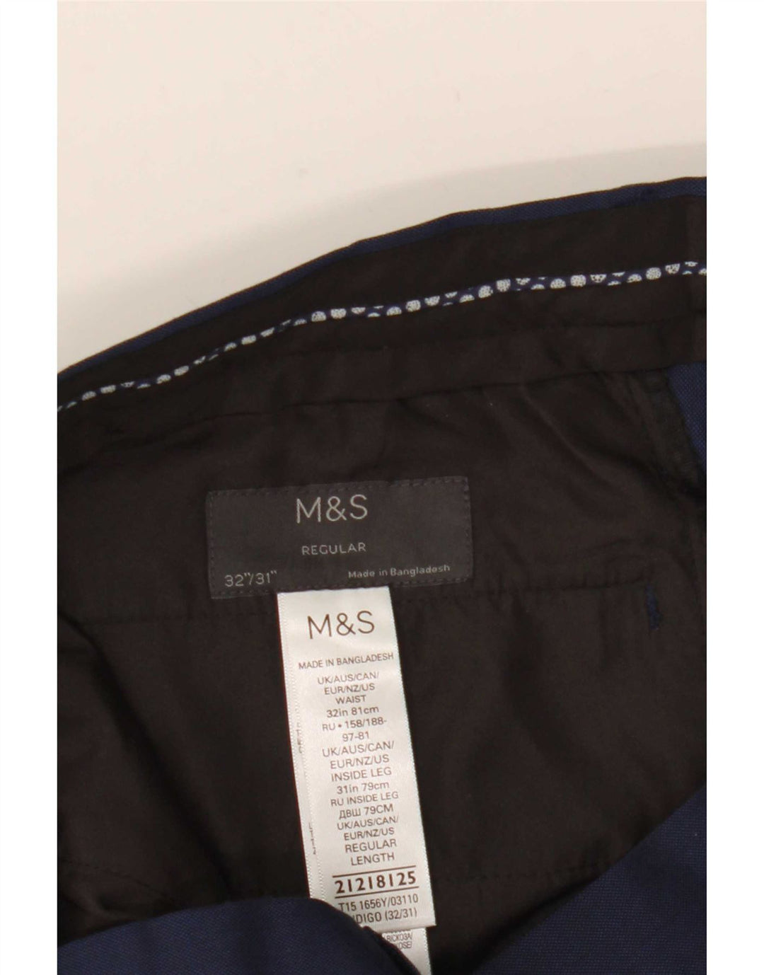 Мужские прямые костюмные брюки Marks & Spencer W32 L31 темно-синие из полиэстера