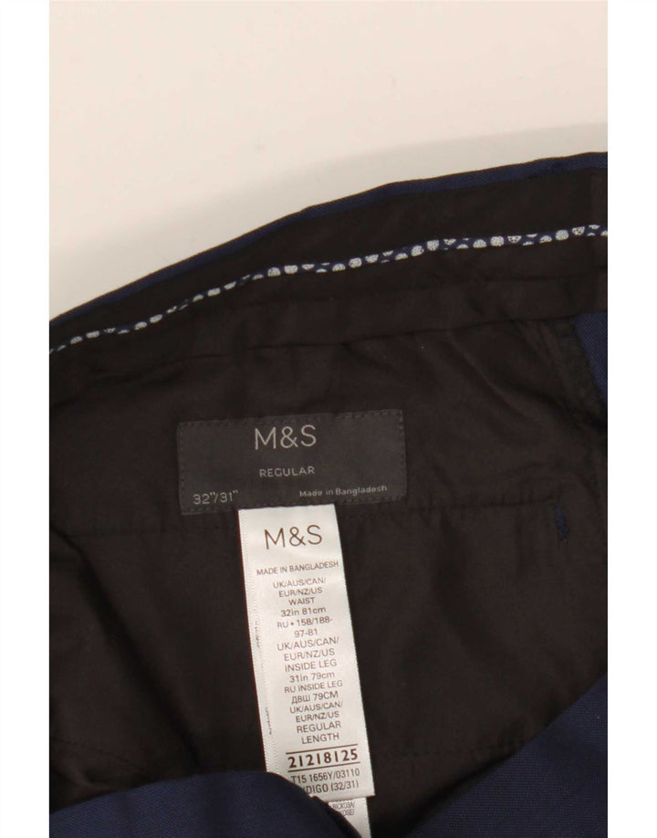 Мужские прямые костюмные брюки Marks & Spencer W32 L31 темно-синие из полиэстера